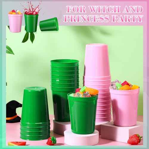 Yungyan 24 Pcs 16oz Pink and Green Plastic Cups Reusable Witch and Princess Beverage Drinking Cups for Movie Party, Witch Themed, Dress up, Christmas, Halloween, Wedding, Graduation Favors Supplies