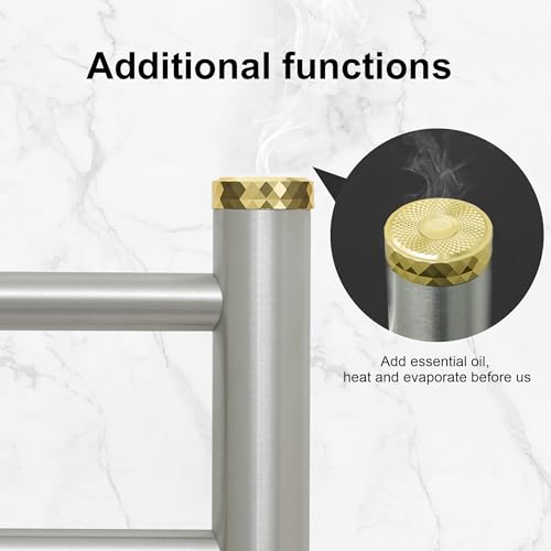 BLARALA Stainless Steel Electric Towel Warmer Rack with Gold Accents, 4 Bars, Wall-Mounted, Timer & Temp Control