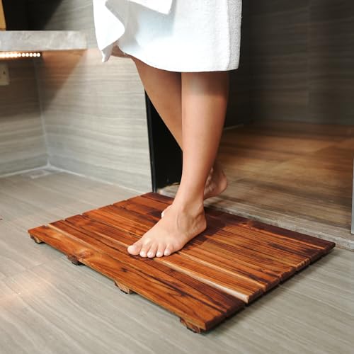 Teak Shower Mat 26x17 Inches - Non-Slip Wooden Bath Mat for Spa & Bathroom
