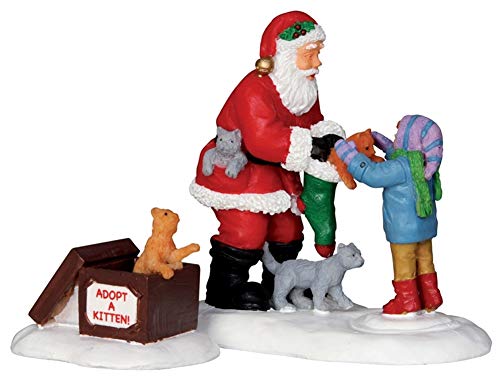 Lemax Santa & Kittens Village Figurines Set of 2, Resin