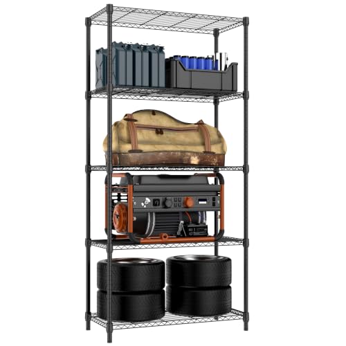 5 Tier Metal Storage Shelves - Heavy Duty Wire Rack for Garage Kitchen Closet Black 15.7"D x 33.5"W x 68.5"H
