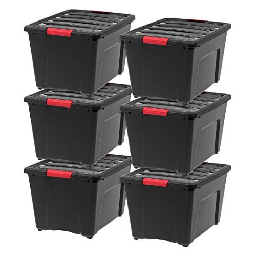 54 Quart Stackable Storage Bins with Lids - Black, 6 Pack