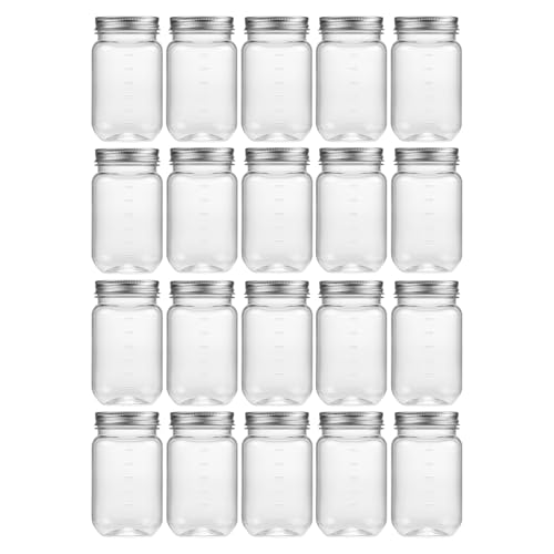 Silver 20 Pack 16 oz Plastic Mason Jars with Lids - Clear, Leakproof, Travel-Friendly
