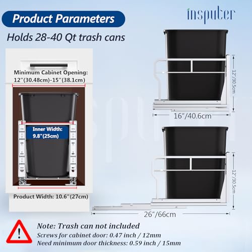 Insputer Silver Single Pull Out Trash Can Cabinet with Soft-Close Slides