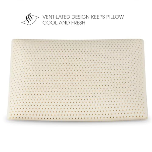 Queen Talalay Latex Pillow - Luxury Soft Natural Foam Bed Pillow for Side, Back & Stomach Sleepers - Breathable Cover (Mid Loft)