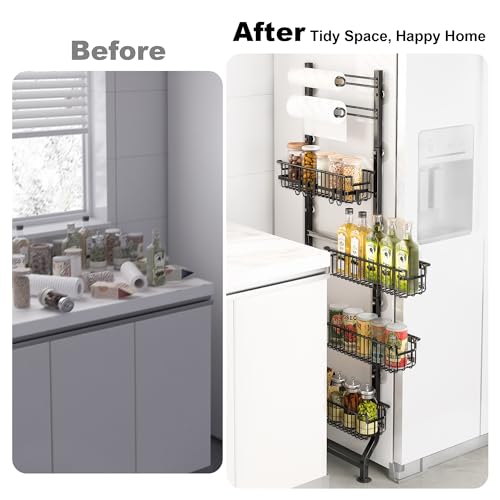 Black 6-Tier Slim Corner Shelf - Narrow Storage Organizer for Kitchen and Pantry
