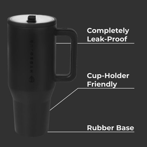 HydroJug Traveler - 40 Oz Insulated Water Bottle with Handle & Flip Straw - Leak Resistant, Black