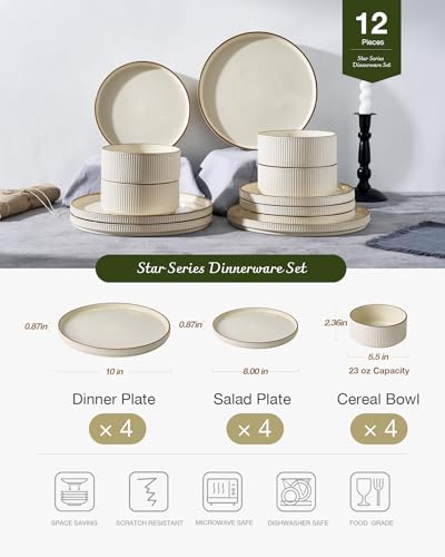 Famiware Plates and Bowls Set with Rim, Stoneware Dinnerware Sets for