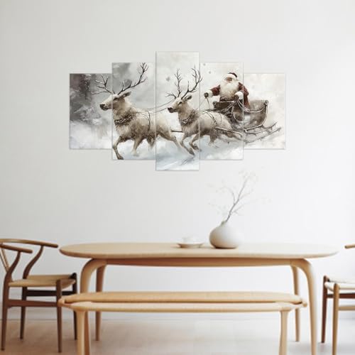 ZXHYWYM Christmas Wall Art Canvas Prints Santa Reindeer Winter Scene Framed 10x16/20/24in - White