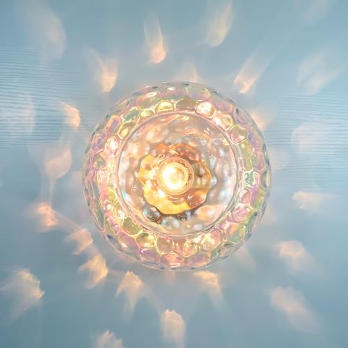 11-Inch Brass Gold Semi Flush Ceiling Light with Stained Glass Shade - Modern Close to Ceiling Fixture