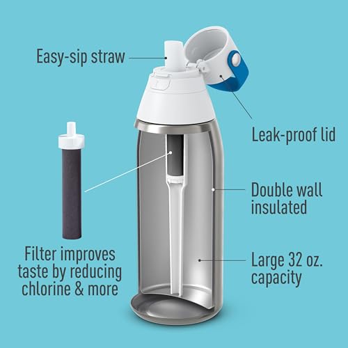 Brita Stainless Steel Premium Filtering Water Bottle, BPA-Free,