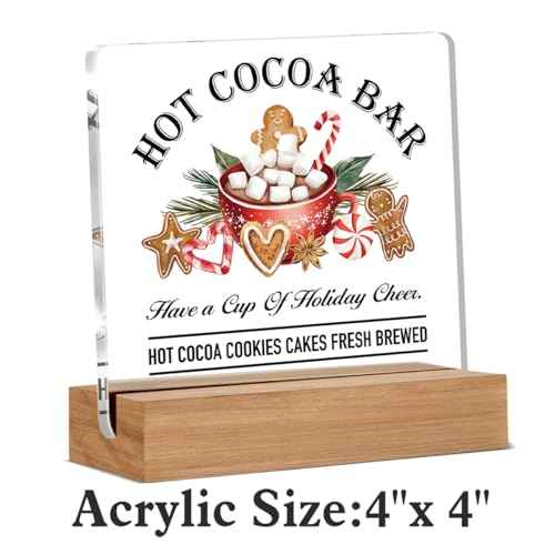 Christmas Gifts for Women Men Family, Gingerbread Gifts for Friends, Hot Cocoa Bar Decorations, Farmhouse Christmas Acrylic Desk Sign Decor (4 x 4 Inches)