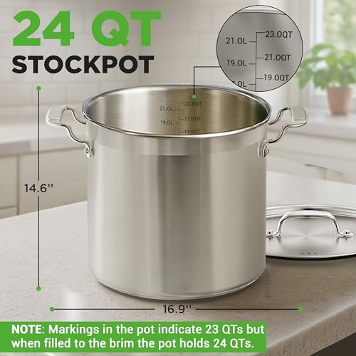 NutriChef 24 Quart Stainless Steel Stock Pot with Lid - Heavy Duty, Induction Base