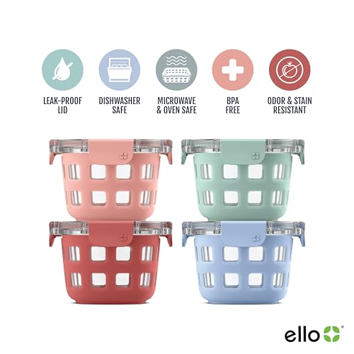 Ello Duraglass 2-Cup Food Storage Containers with Lids - Melon 4 Pack