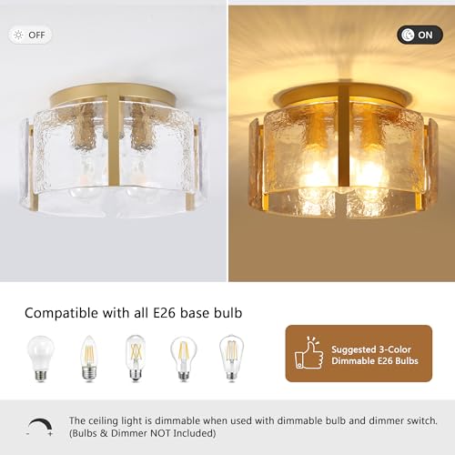 ZXFDWB Gold 15'' 3-Light Semi Flush Mount Ceiling Light Fixture for Foyer Kitchen Hallway