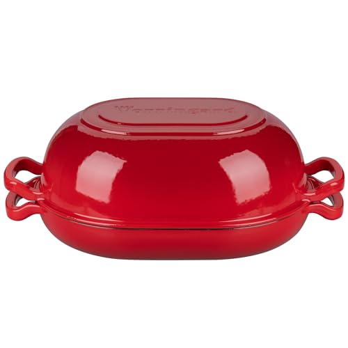 VORRINGARD 7QT Red Enameled Cast Iron Dutch Oven for Bread & Cooking
