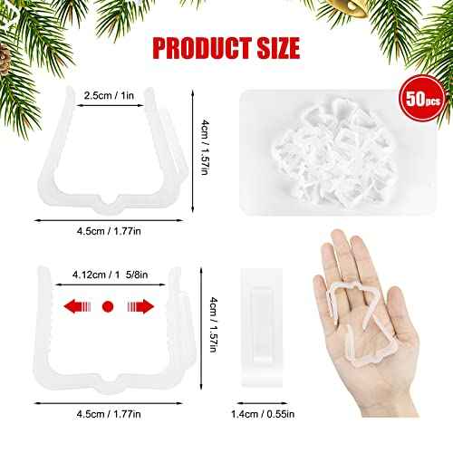 Yotako 50Pcs Christmas Light Clips 1 5/8" Fascia Clips Christmas Light Hanger Hooks Deck Light Clips for Christmas Decoration Deck Roof Gutter Fence Eave