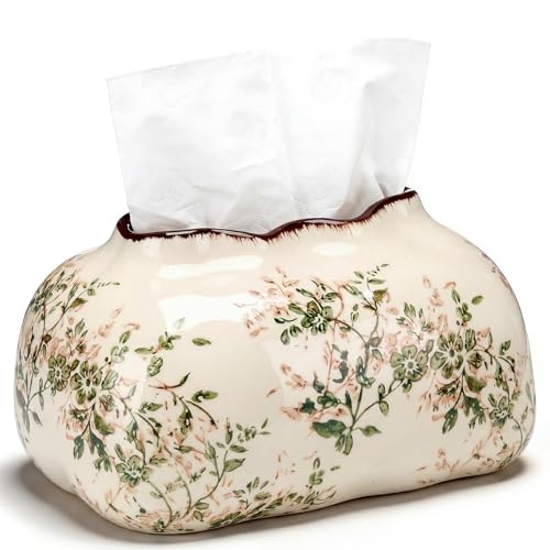 Retro Floral Ceramic Tissue Box Cover - Vintage Tissue Holder for Bathroom, Kitchen & Living Room - Yalikop