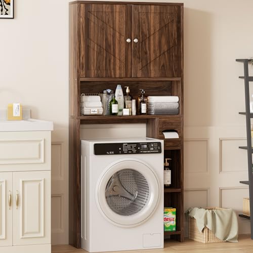 Over the Toilet Storage Cabinet with Adjustable Shelves - Walnut, 65.4" Barn Door
