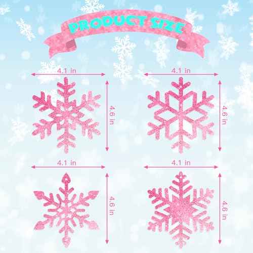 20 Pcs Winter Snowflake Hanging Swirls Decorations - Pink Silver Winter Hanging Ceiling Streamers Glitter Snowflakes Garland for Christmas Winter Wonderland Frozen Party Supplies