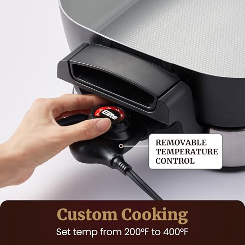 Elite Gourmet 10 Qt Stow-Away Electric Skillet with PFAS-Free Ceramic Coating