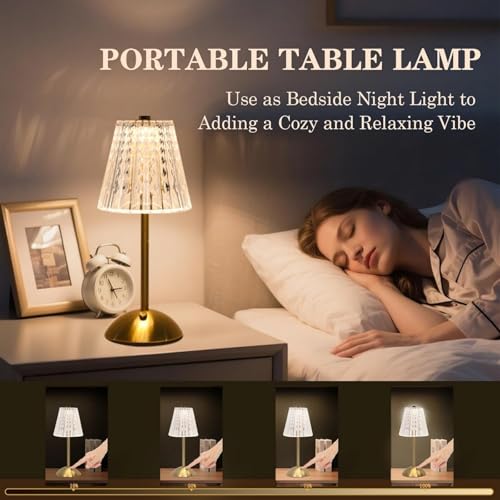 Rechargeable Touch Dimming Table Lamp - Large Gold Crystal Style - 2 Pack