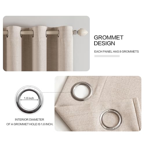 MIULEE Blackout Linen Curtains for Bedroom 52x102 Inches, Beige, Pack of 2