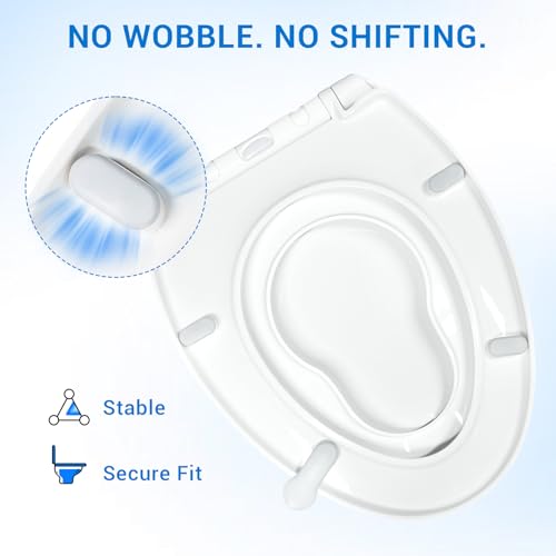 Elongated Toilet Seat with Child Seat - Soft Close & No-Touch Handle, 18.5 Inch, White