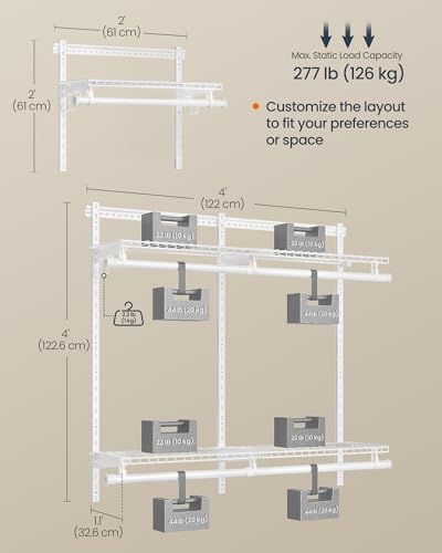 SONGMICS HOME 2-Tier Closet Insert Organizer System for 4-6 ft Wardrobes