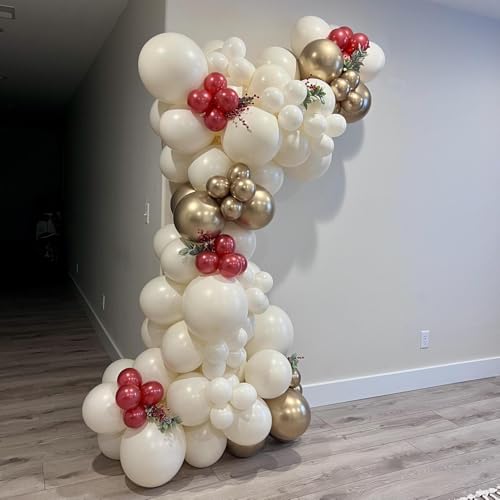 Paeyeq Red White Gold Christmas Balloon Arch Kit 124pcs Holiday Decor