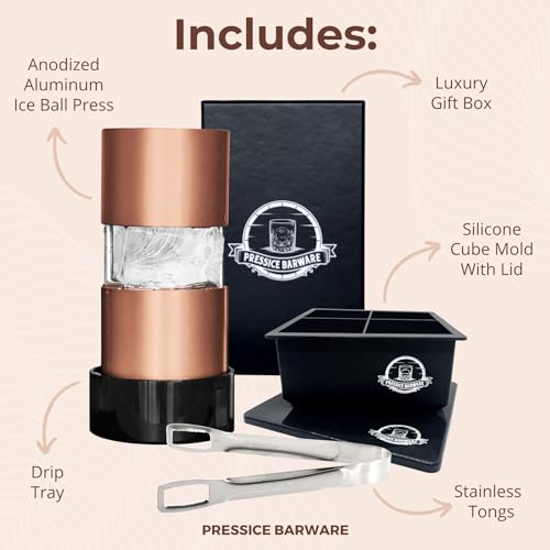 Ice Ball Press - Paloma Finish Aluminum Sphere Maker with Ice Tray - Made in USA