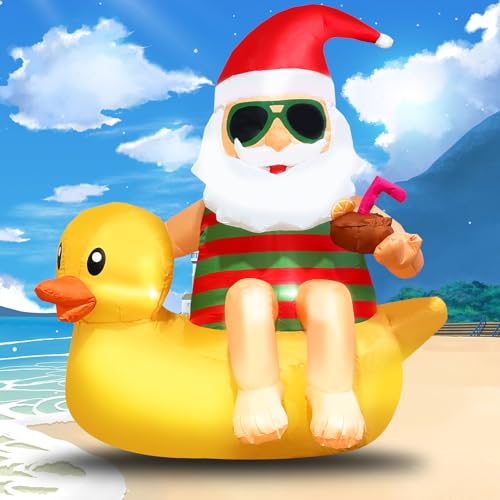EYOYDE Christmas Inflatable Santa on Duck Outdoor Decor 4.5ft with LED Lights