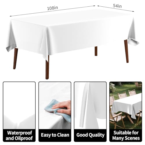 JHDZDHY White Disposable Plastic Tablecloth 54x108 Inches for Indoor & Outdoor Events