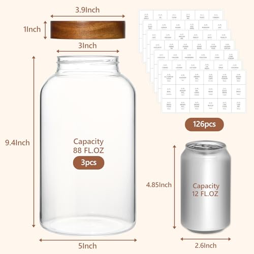 88oz Glass Food Storage Jars with Acacia Lids - Large Kitchen Container Set - Variation of THIS listing