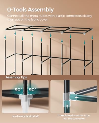 Portable Closet with Cover - 4 Tiers, 66.9" Length, Ink Black, 4 Hanging Rods & Shelves