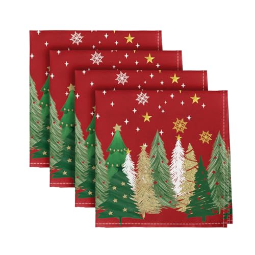Horaldaily 18" x 18" Red Pine Tree Stars Cloth Napkins Set of 4