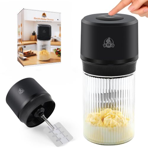 Electric Butter Churn with Stripes - 34oz Glass Jar, One-Touch Cream Maker