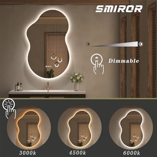 SMIROR 20x32 Backlit Cloud-Shaped LED Bathroom Vanity Mirror - Dimmable & Anti-Fog, 32"L x 20"W