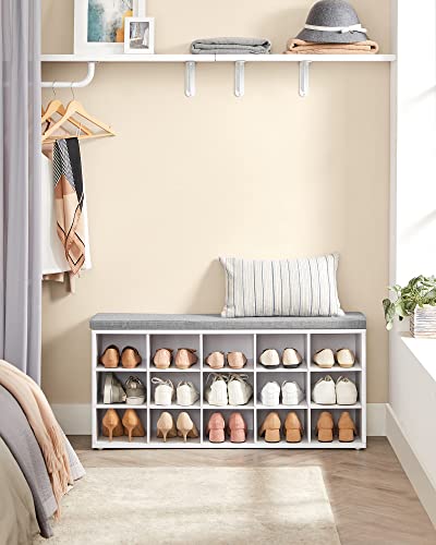 VASAGLE Shoe Storage Bench with Cushion, 15 Cubby Compartments, Cloud White + Dove Gray