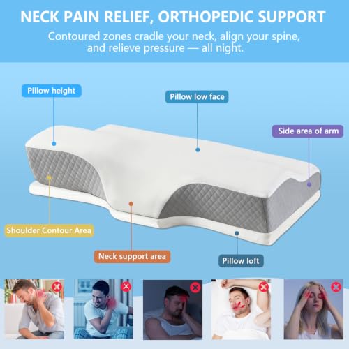 Ergo Cervical Neck Pillow for Pain & Sleep Apnea Snoring Relief, Side