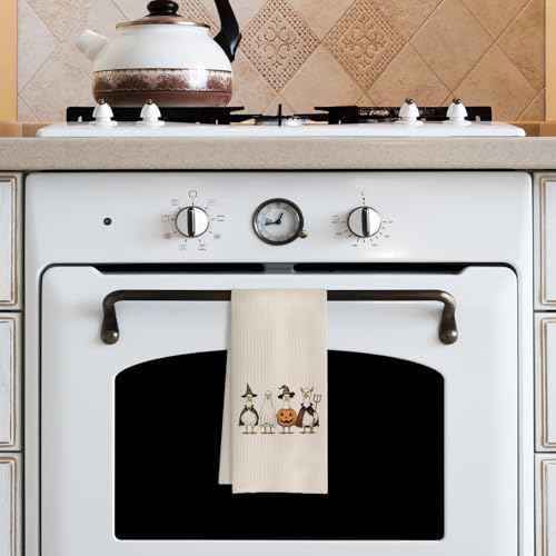 Halloween Goose Kitchen Towels, Goose Lover Gifts, Funny Halloween Witchy Pumpkin Ghost Geese Decorative Dish Tea Hand Towels for Kitchen Bathroom, 16x24 Inches