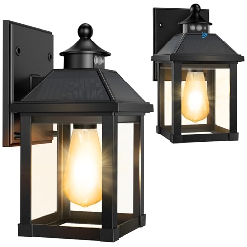 Black Solar Sconce Lights Outdoor Wall Mount - 2 Pack, 600 Lumens, IP65 Waterproof