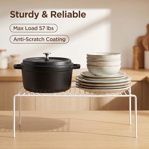 White Set of 6 Kitchen Cabinet Shelf Risers - Large Wire Metal Storage Organizer
