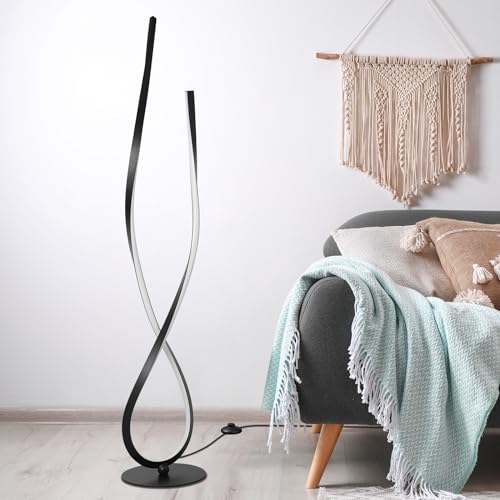NUÜR 59-Inch Black Spiral LED Floor Lamp with Remote - Modern Standing Light
