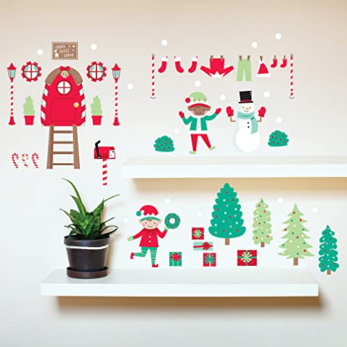 Paper Riot Co. Build Your Own Elf House Christmas Holiday Wall Stickers Removable Adhesive for Classroom Kids Room Nursery Bedroom Home Decor Decals