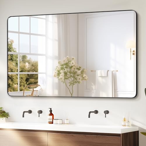 Rectangular Black Bathroom Vanity Mirror 50x30 Over Sink Wall Mirror - Delma