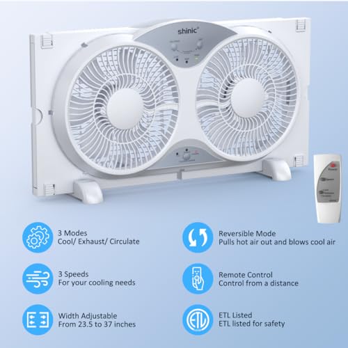 9-Inch Reversible Window Fan with Remote Control & 3-Speed Settings