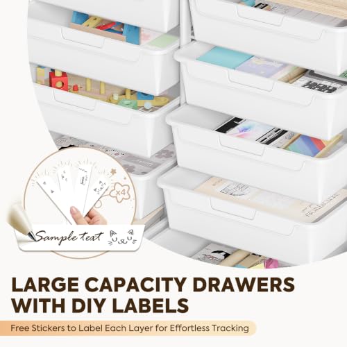 TOOLF White 10 Drawer Mobile Craft Storage Cart with Wood Top