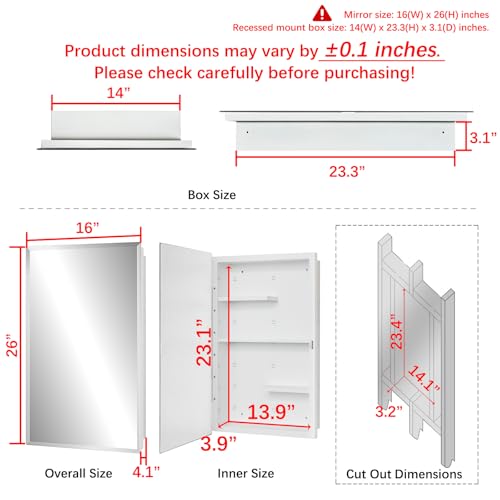 White 16x26 Medicine Cabinet with Beveled Mirror & Adjustable Shelves - Variation of THIS listing
