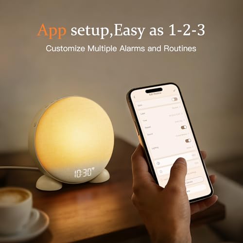 Smart Sunrise Alarm Clock with Night Light & White Noise Machine, Dimmable Wake Up Light, 15 Alarms